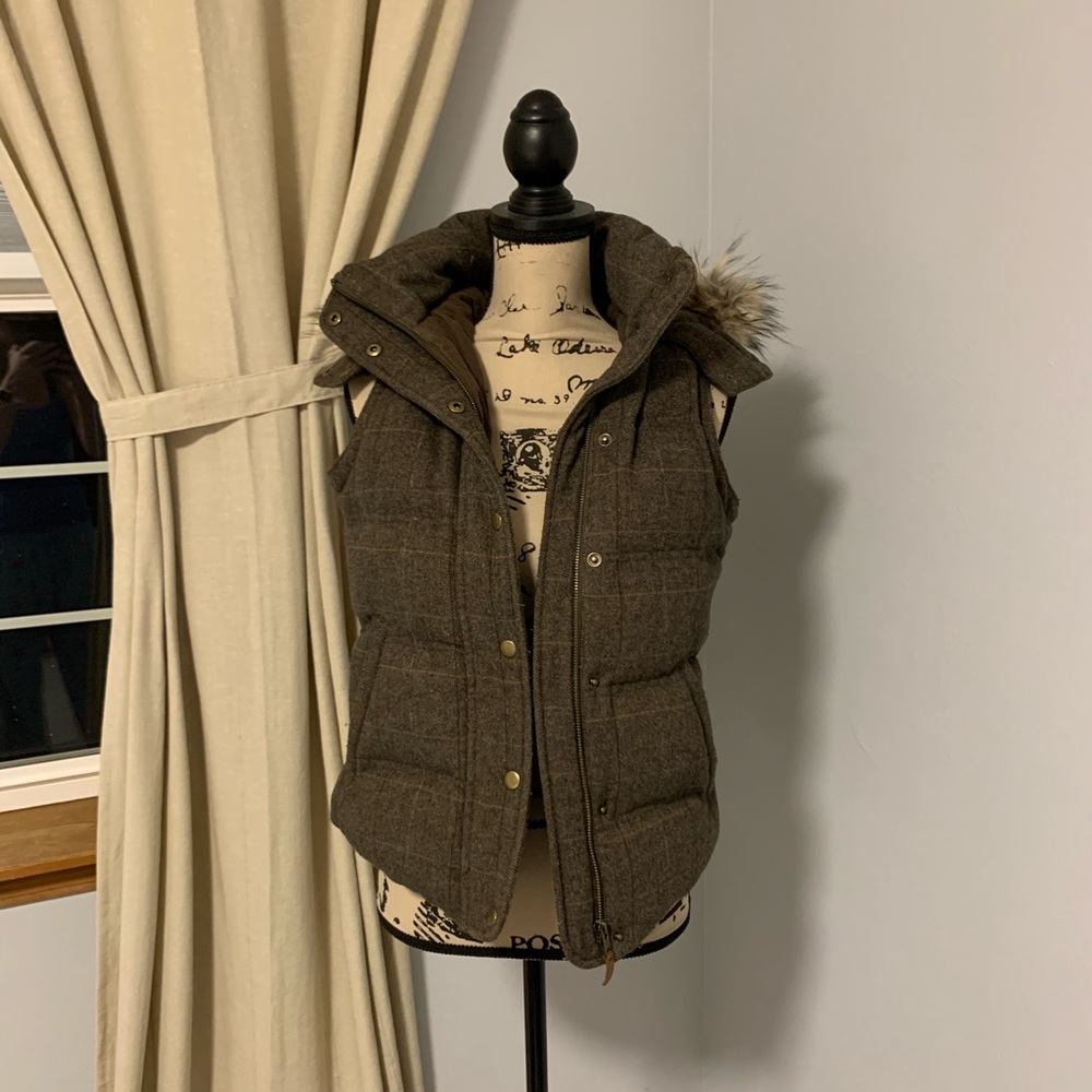 JACK WILLS Gilet 6 Vest Wool Blend Duck Down Brown